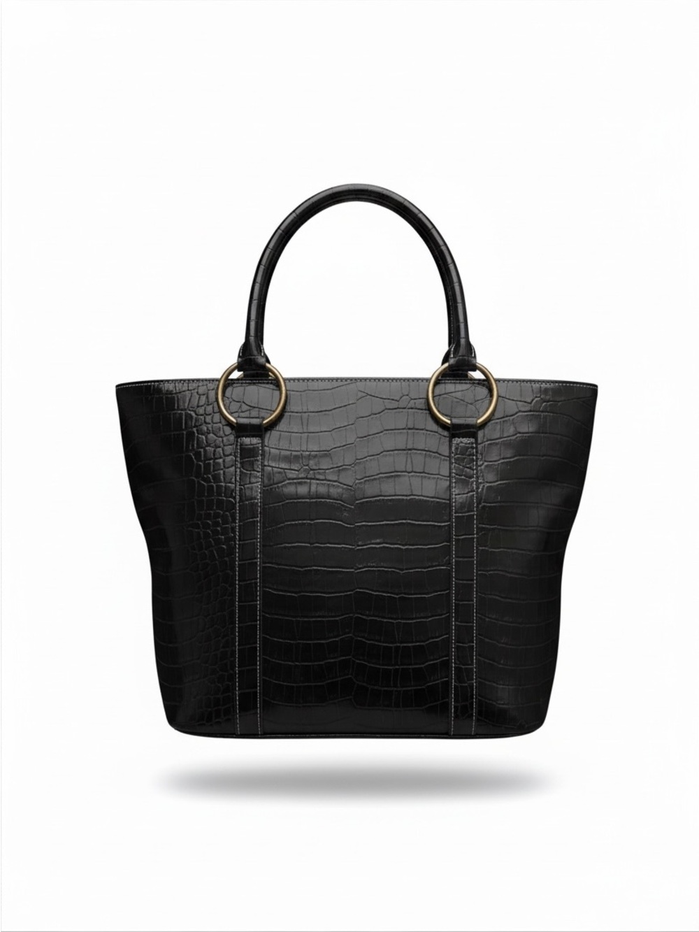 Marlo Y2K Classic Structure Black Croc-Embossed Tote Bag